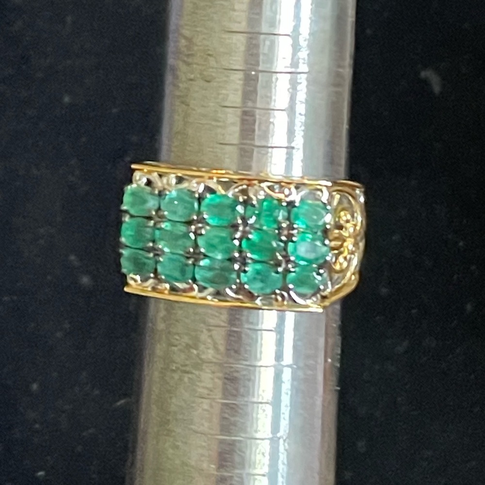 Gems by Michael Grizzly Emerald Three-Row Scrollwork Ring - Picture 2 of 4